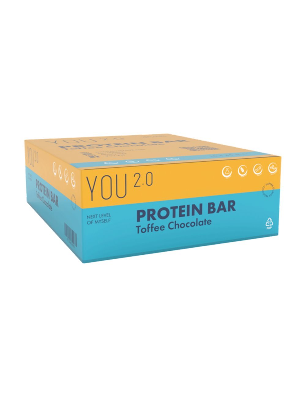 YOU 2.0 baltyminių batonėlių dėžutė, irisų skonio, 16 vnt.